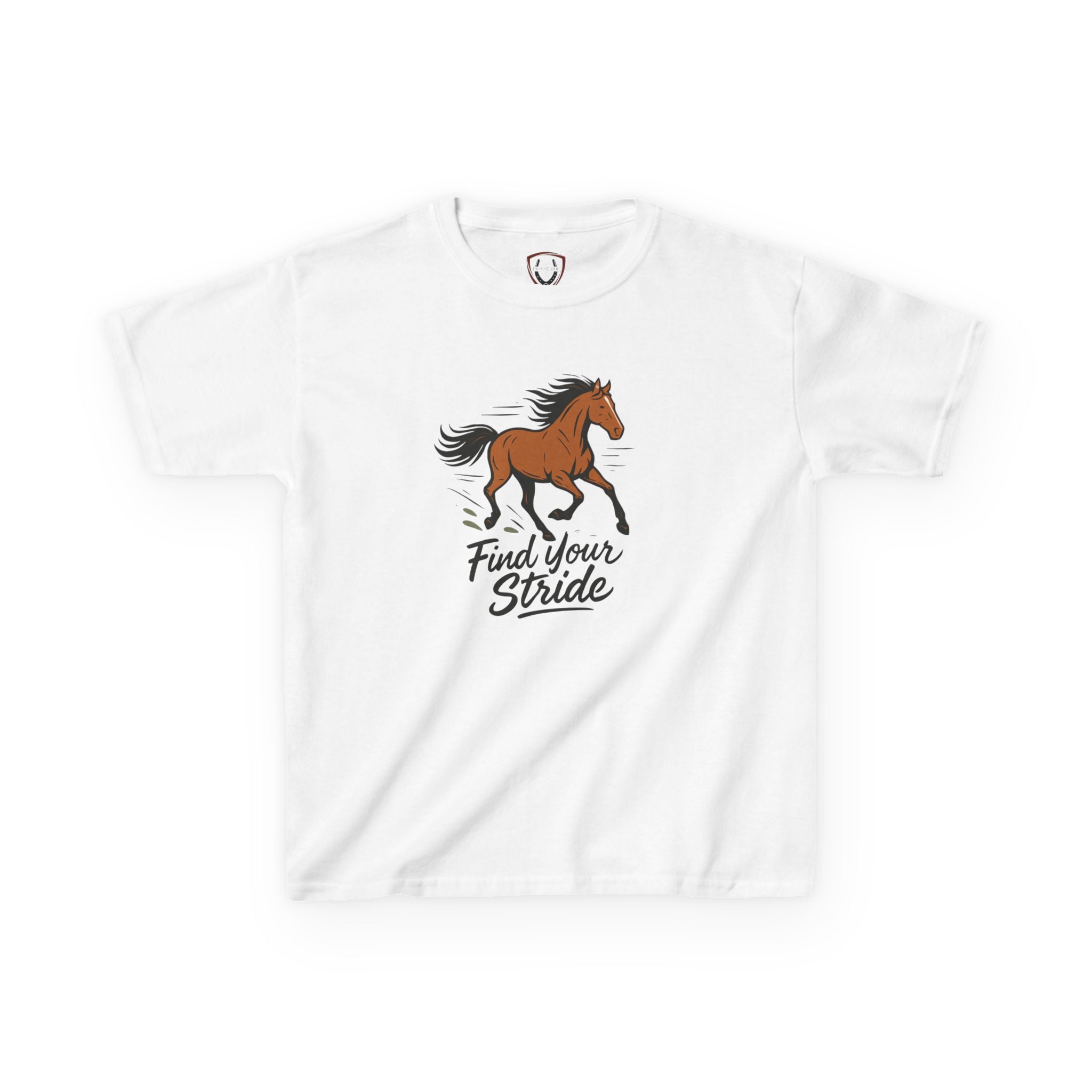 Kids Horse Themed Tee: 'Find Your Stride' Graphic Shirt, Youth Animal Lover Gift, Equestrian Apparel, Birthday Present, Fun Casual Wear