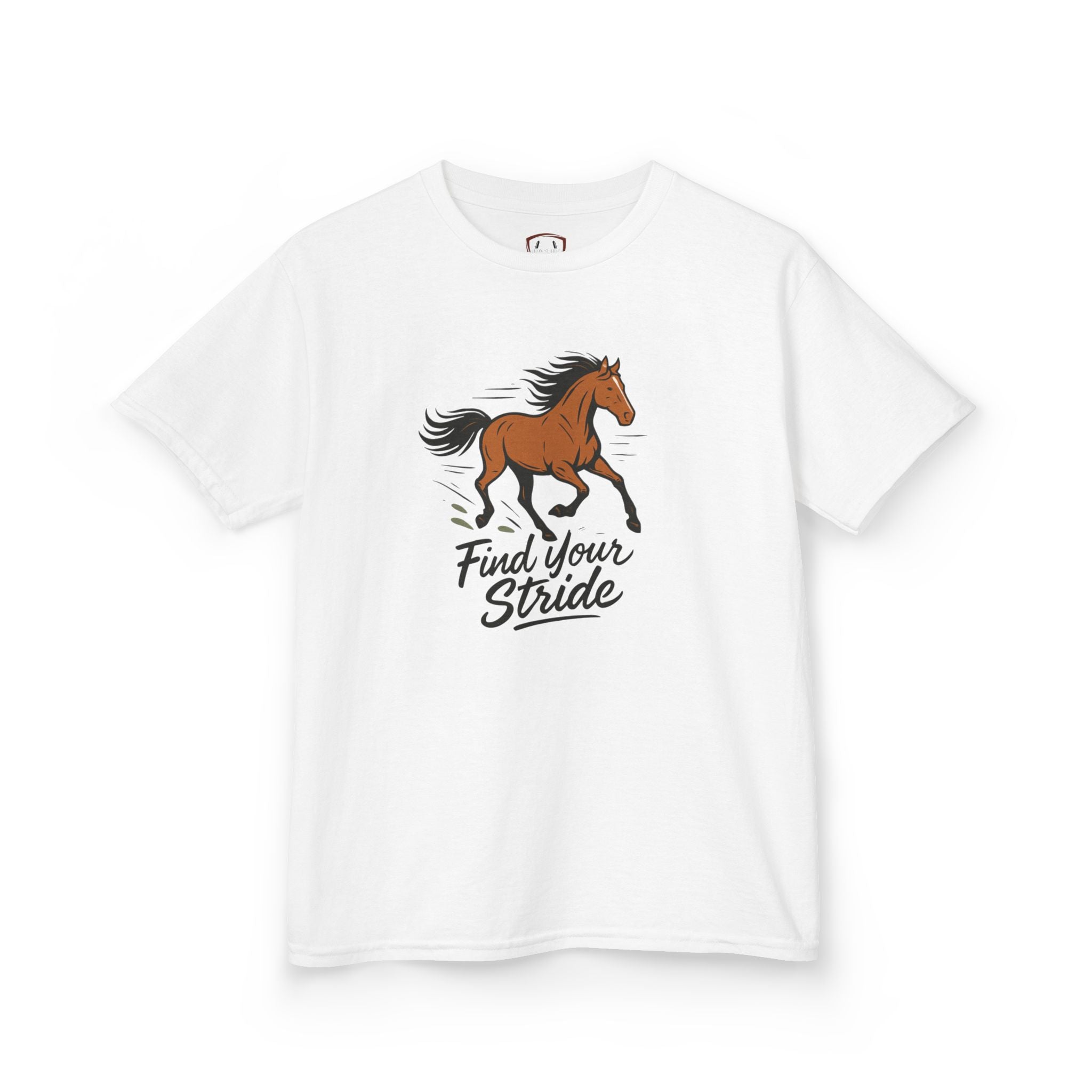 Kids Horse Themed Tee: 'Find Your Stride' Graphic Shirt, Youth Animal Lover Gift, Equestrian Apparel, Birthday Present, Fun Casual Wear