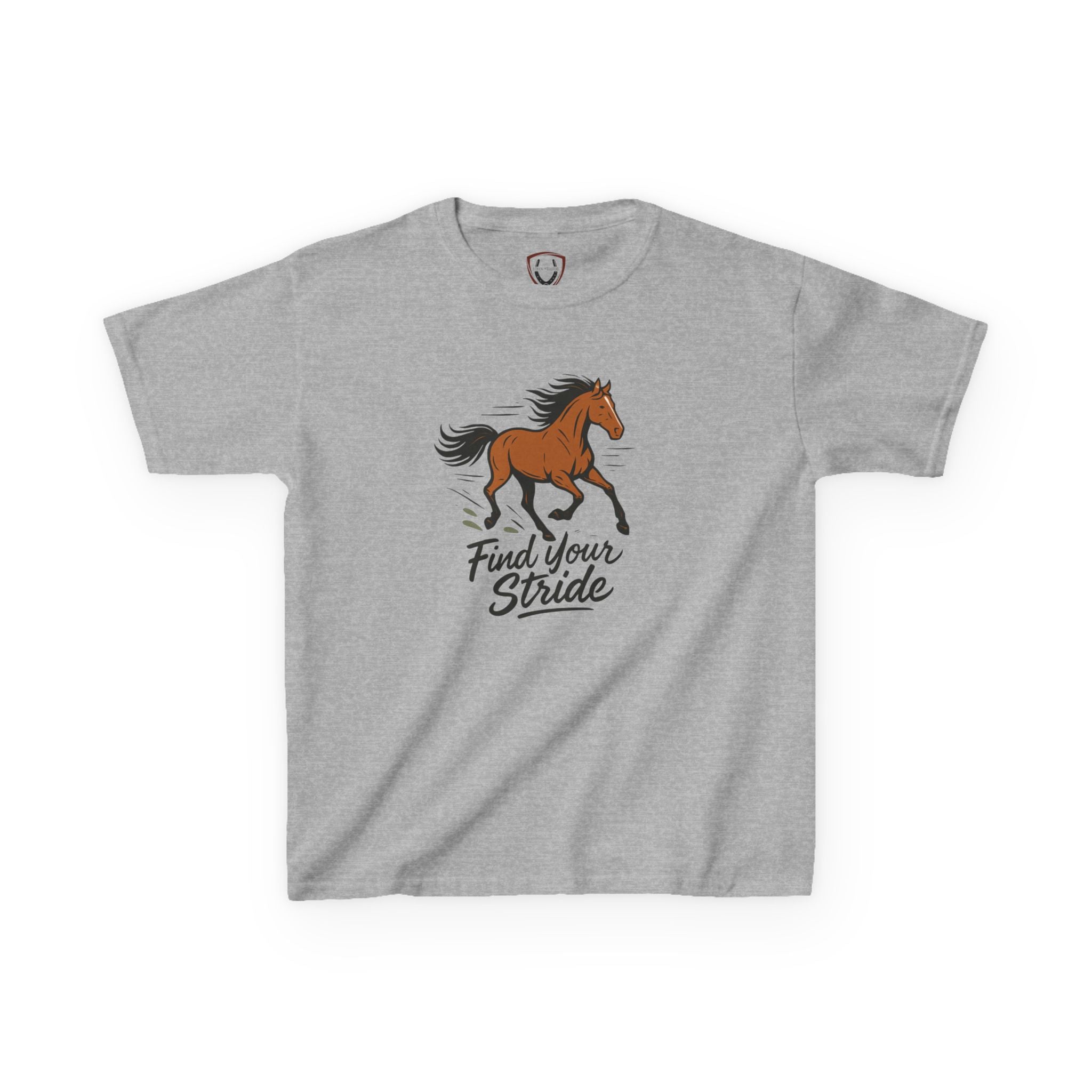Kids Horse Themed Tee: 'Find Your Stride' Graphic Shirt, Youth Animal Lover Gift, Equestrian Apparel, Birthday Present, Fun Casual Wear