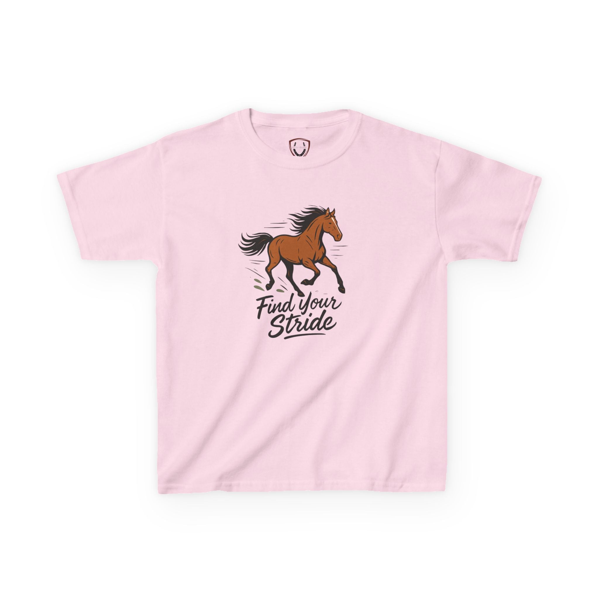 Kids Horse Themed Tee: 'Find Your Stride' Graphic Shirt, Youth Animal Lover Gift, Equestrian Apparel, Birthday Present, Fun Casual Wear