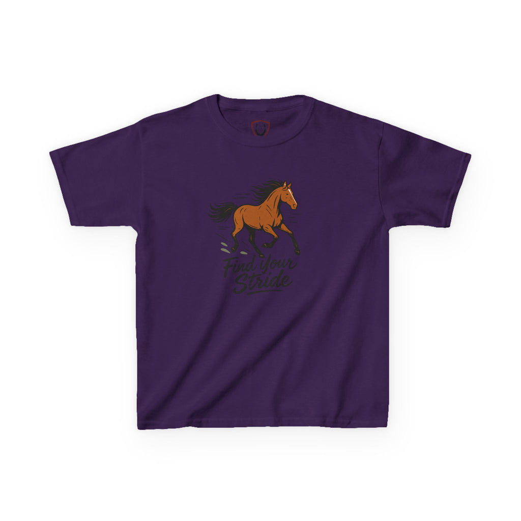 Kids Horse Themed Tee: 'Find Your Stride' Graphic Shirt, Youth Animal Lover Gift, Equestrian Apparel, Birthday Present, Fun Casual Wear